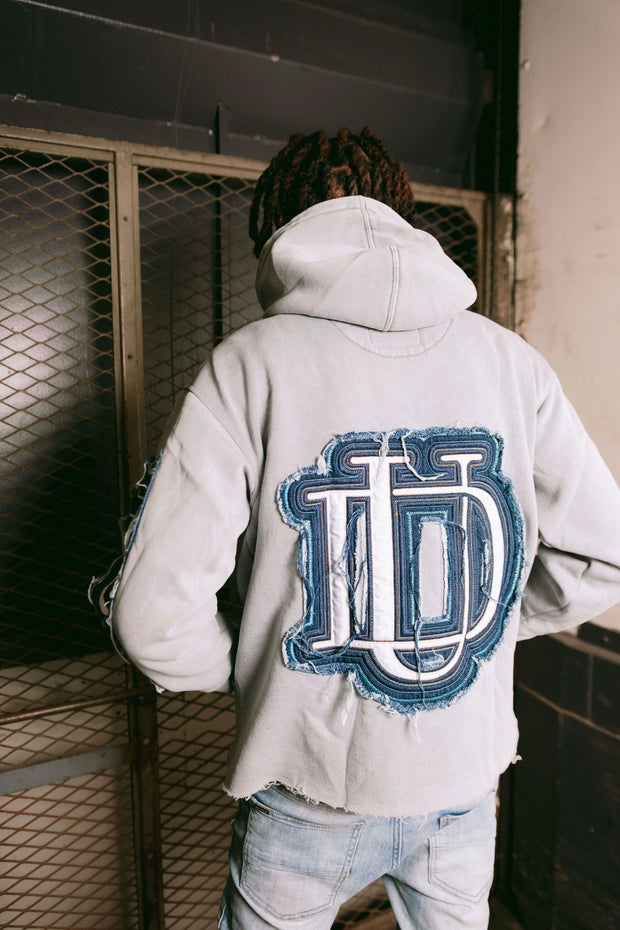 ACID WASH LOGO HOODIE GREY