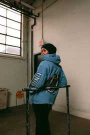 ACID WASH LOGO HOODIE BLUE