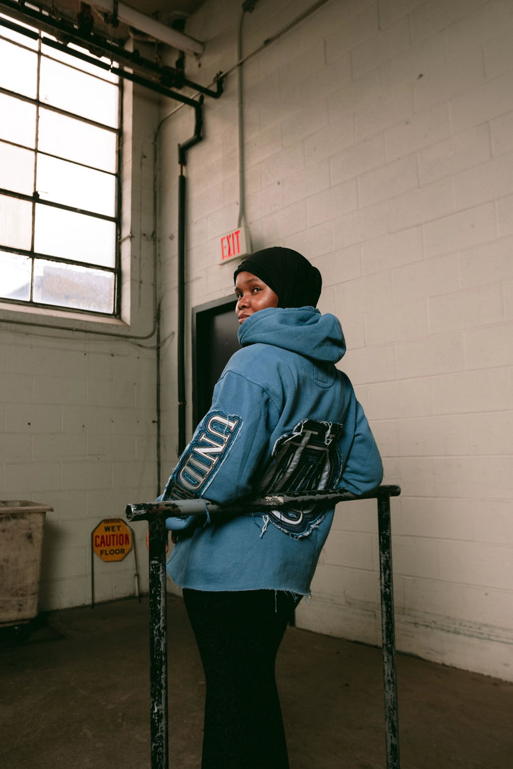 ACID WASH LOGO HOODIE BLUE