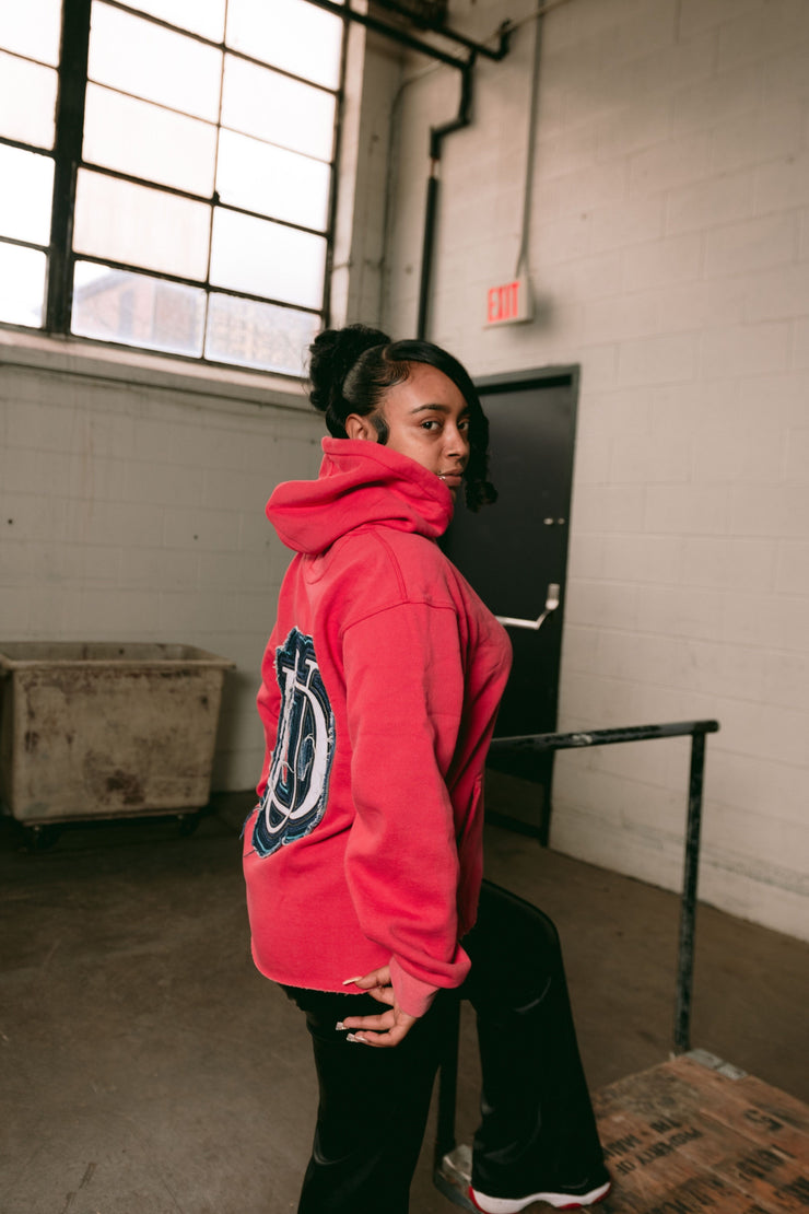 ACID WASH LOGO HOODIE RED