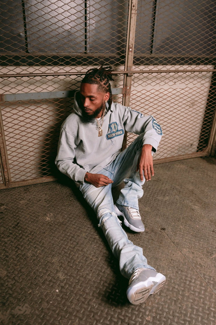 ACID WASH LOGO HOODIE GREY