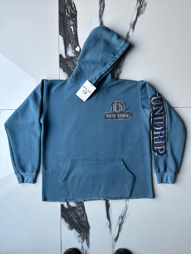 ACID WASH LOGO HOODIE BLUE