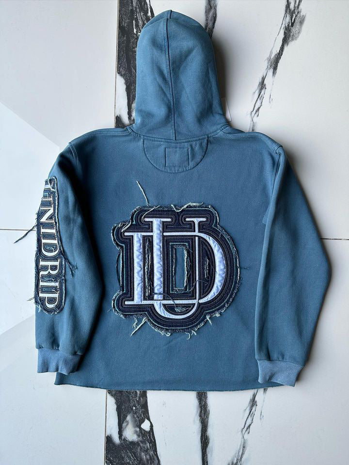 ACID WASH LOGO HOODIE BLUE